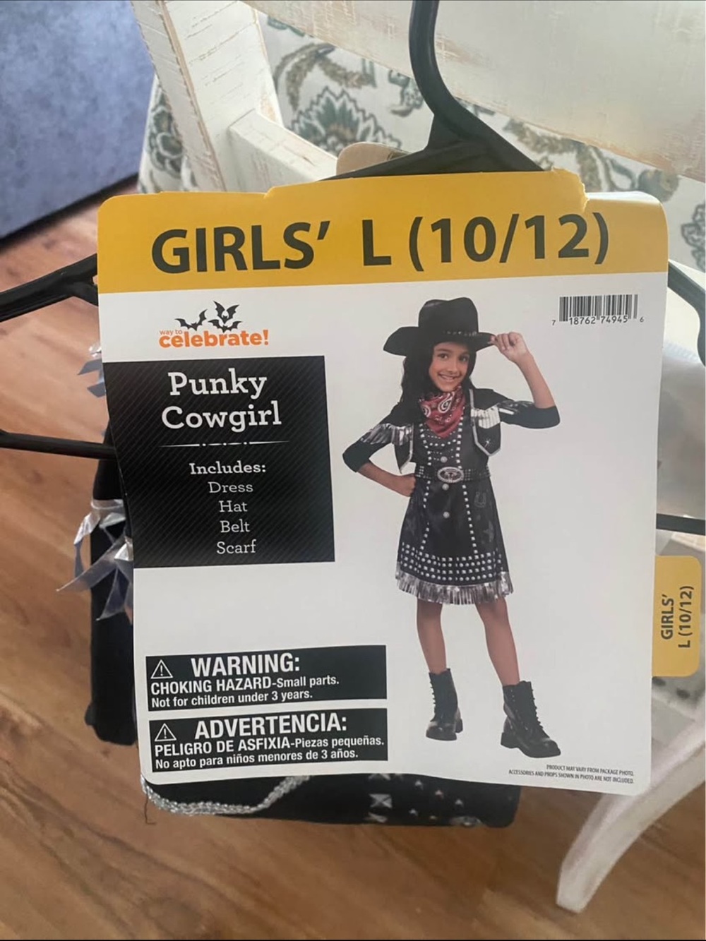 Cowgirl Girls' Costume Dress with Hat ,Scarf - Black & Silver- Girls Size 10/12